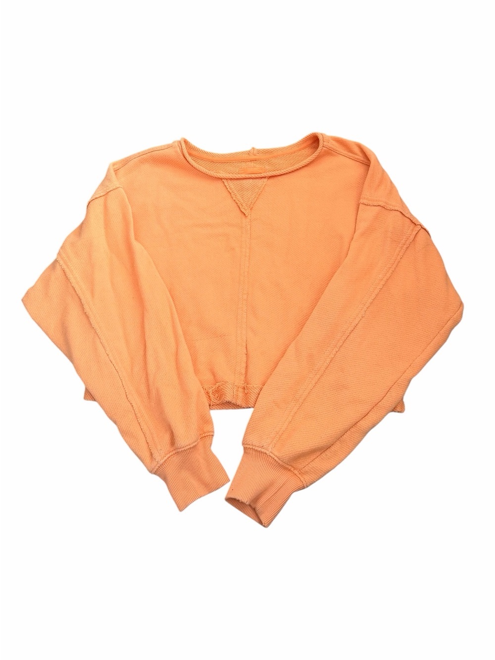 aerie Coral-Orange Cropped Waffle Crewneck Sweatshirt